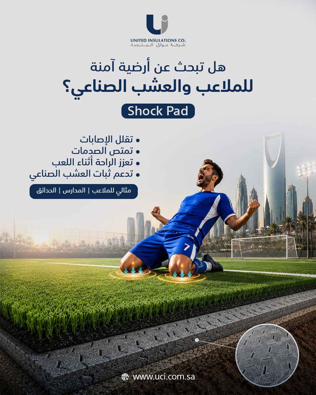 شــــركـــة عــــوازل الـــمتـــحـــدة | Why Has Shock Pad Become a Key Standard in Modern Sports Fields Design?