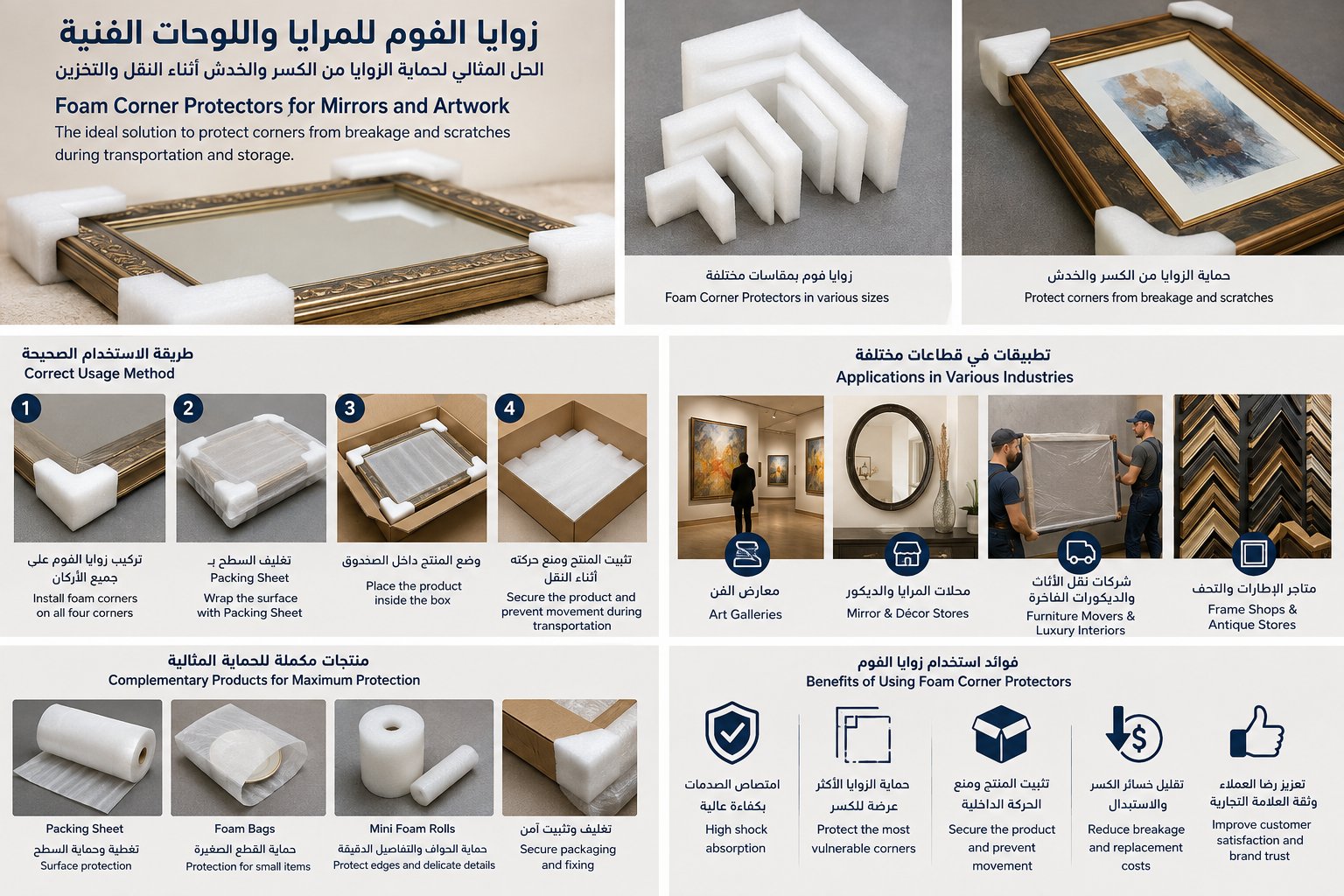 شــــركـــة عــــوازل الـــمتـــحـــدة | Foam Corner for Protecting Mirrors, Artwork, and Picture Frames During Shipping and Storage